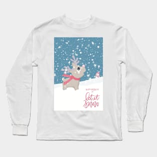 The first snow. Surprised little reindeer looking up in the sky. Let it snow and Merry Christmas. Long Sleeve T-Shirt